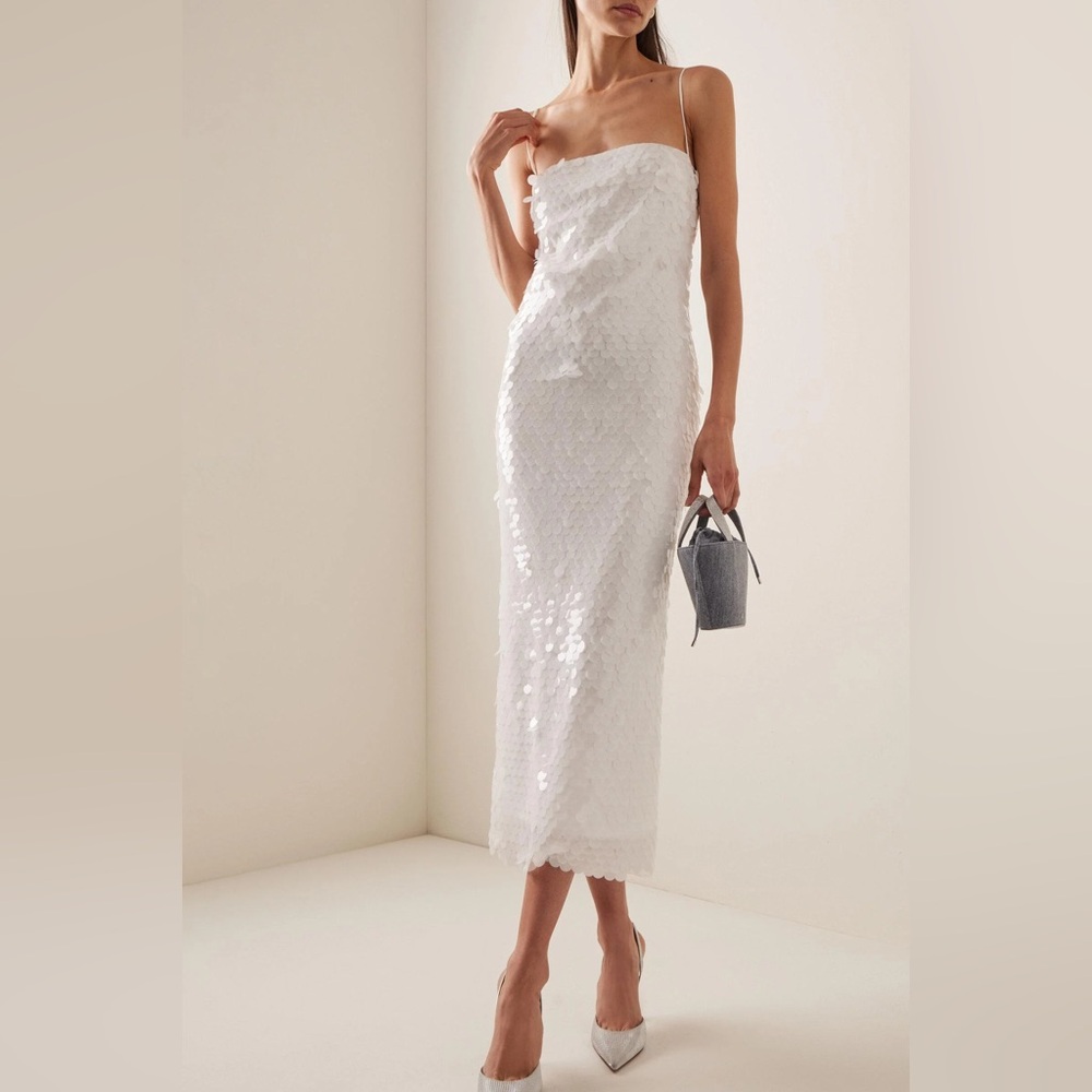 New Arrivals Bridal White Sequin Midi Dress